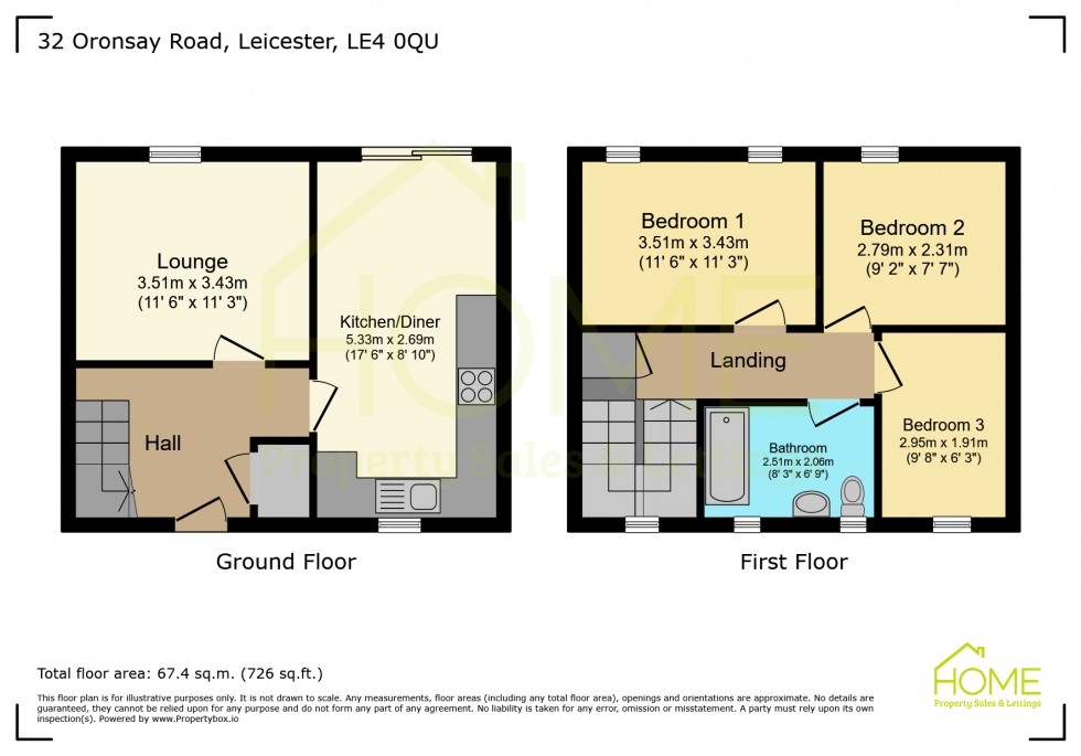 Floorplan for Oronsay Road, Beaumont Leys, Leics