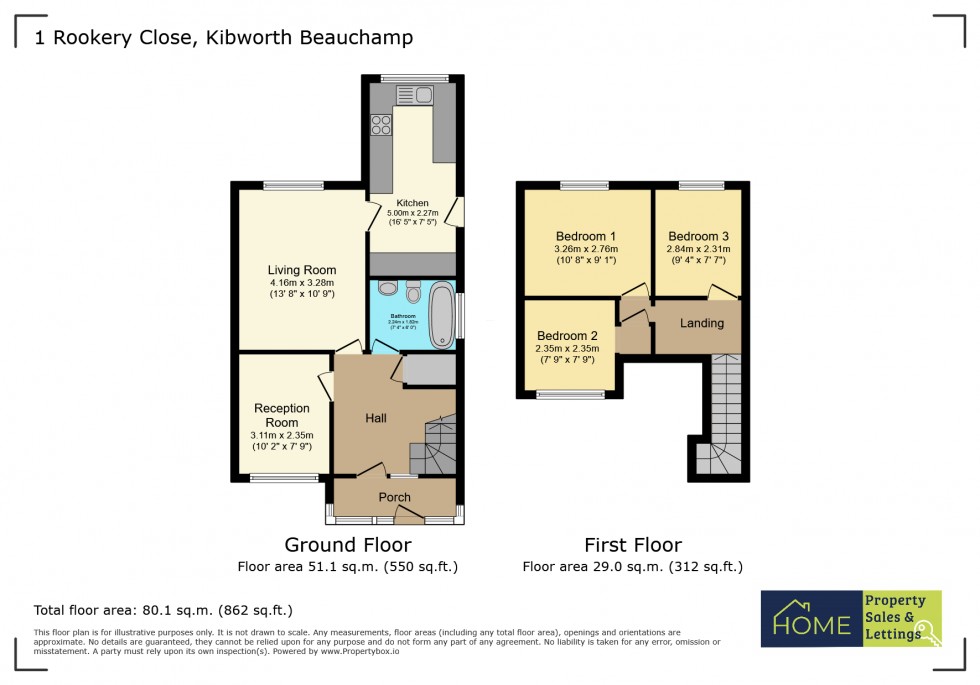 Floorplan for Rookery Close, Kibworth, Leicestershire LE8 0SD