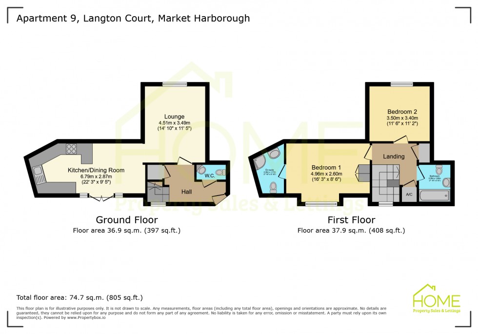 Floorplan for Apartment 9, Langton Court, 28 Fairfield Road, Market Harborough
