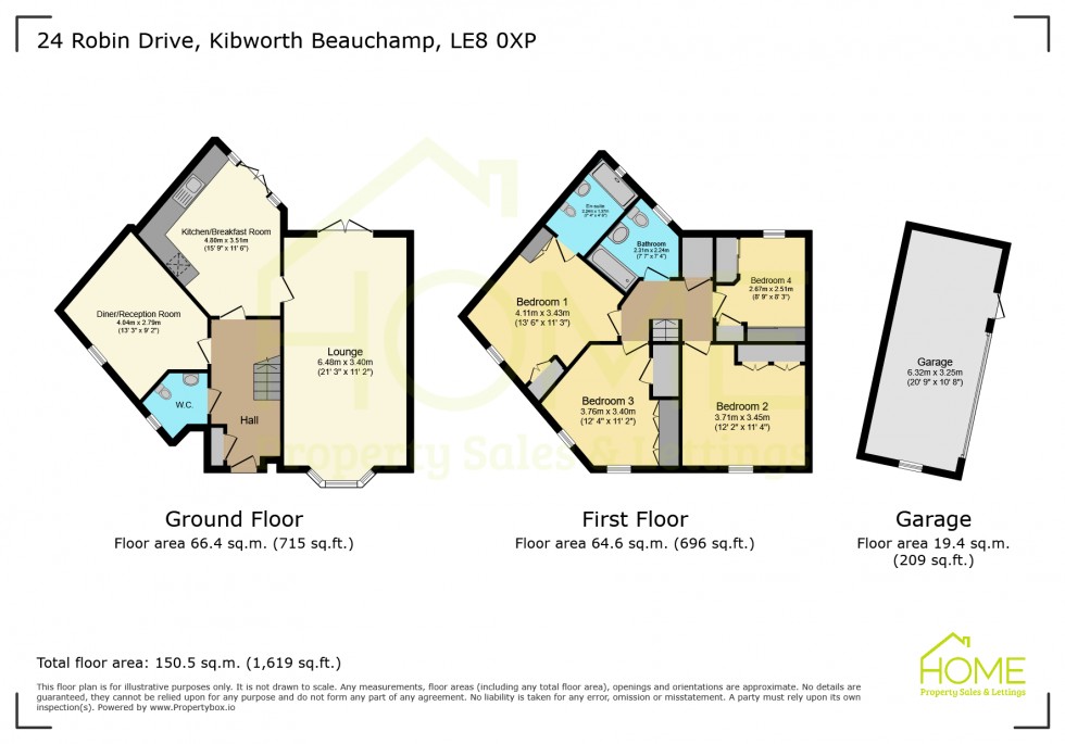 Floorplan for Robin Drive, Kibworth Beauchamp, Leicestershire