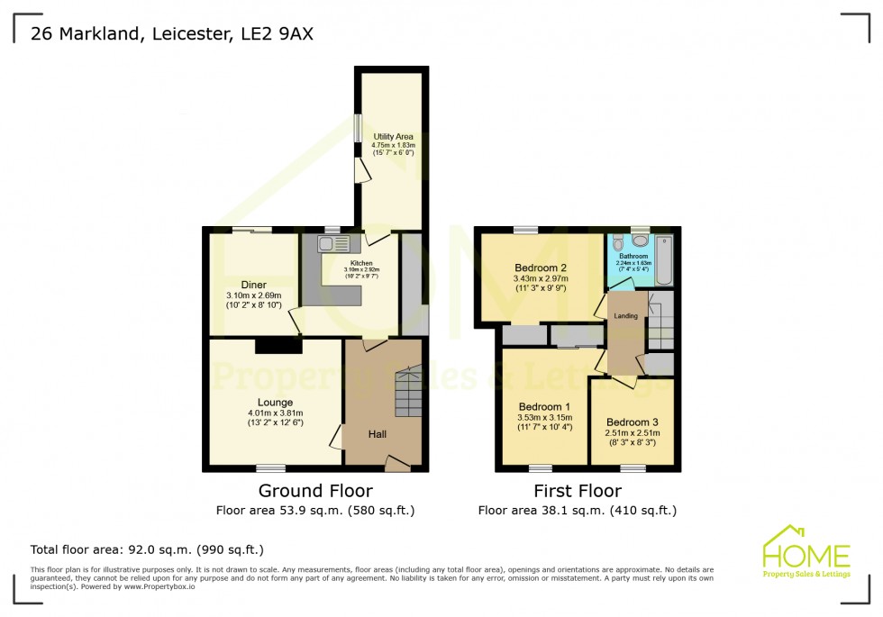 Floorplan for Markland, Eyres Monsell, Leicester