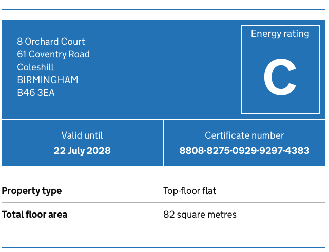 EPC Graph for 8 Orchard Court, 61 Coventry Road, Coleshill,